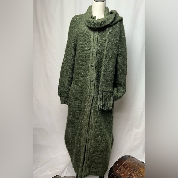 Nina Ricci Jackets & Blazers - Rare 70s Luxury Nina Ricci West End Forest Green Mohair Scarf Long Sweater Coat